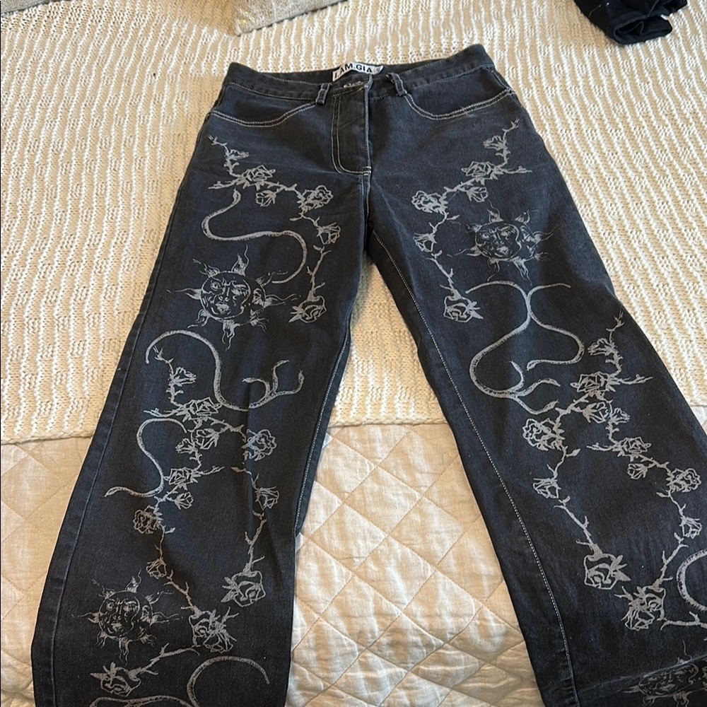 I.AM.GIA Black Flare Jeans with Celestial Design